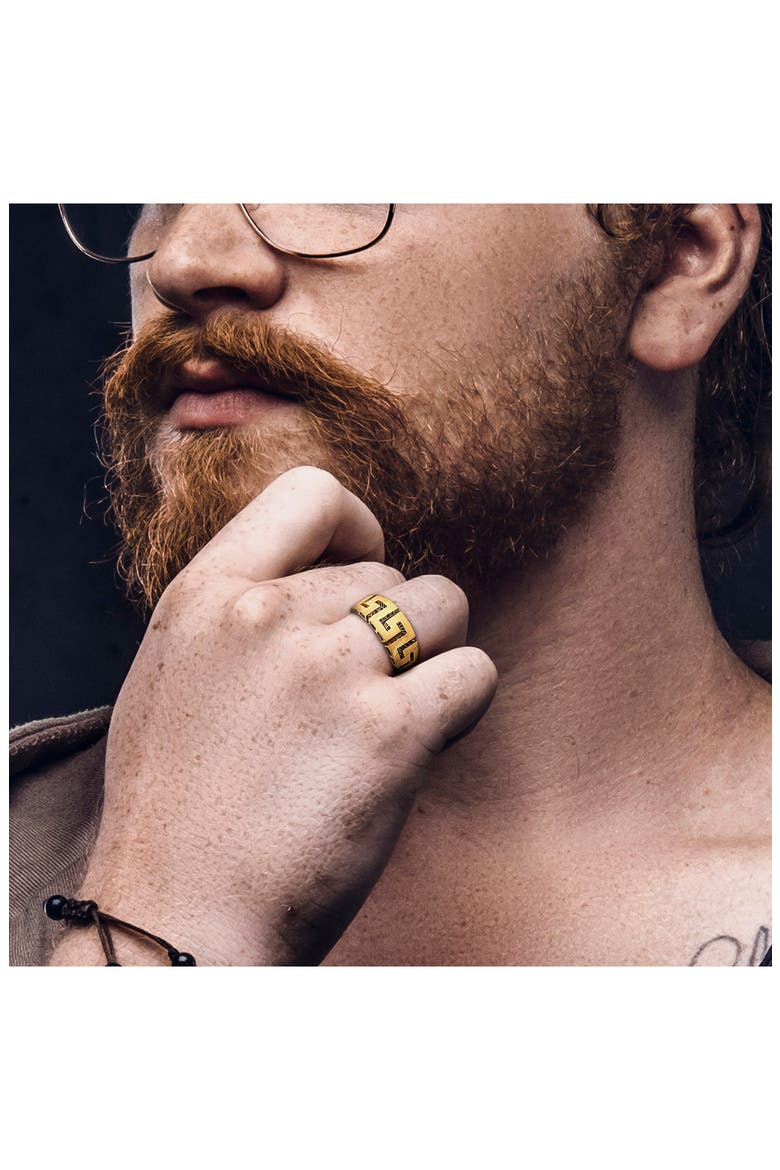 Men's Greek Key Design Ring, Alternate, color, YELLOW