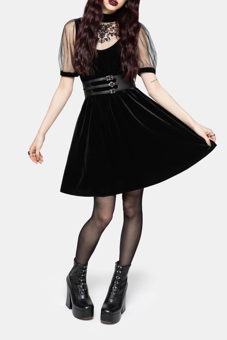 Trixie Velour Mesh Mini Dress, Alternate, color, Black