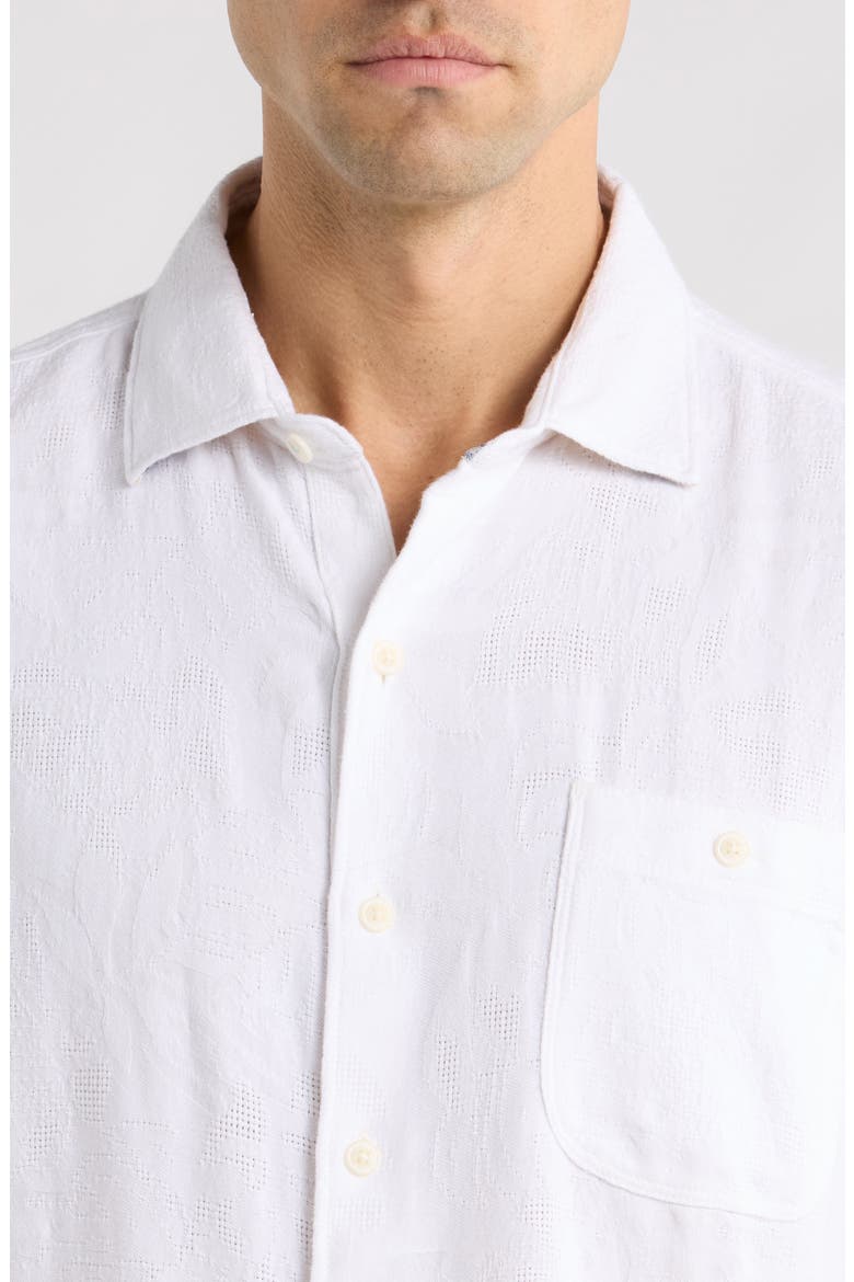 Breeze Island Short Sleeve Cotton Jacquard Button-Up Shirt, Alternate, color, WHITE