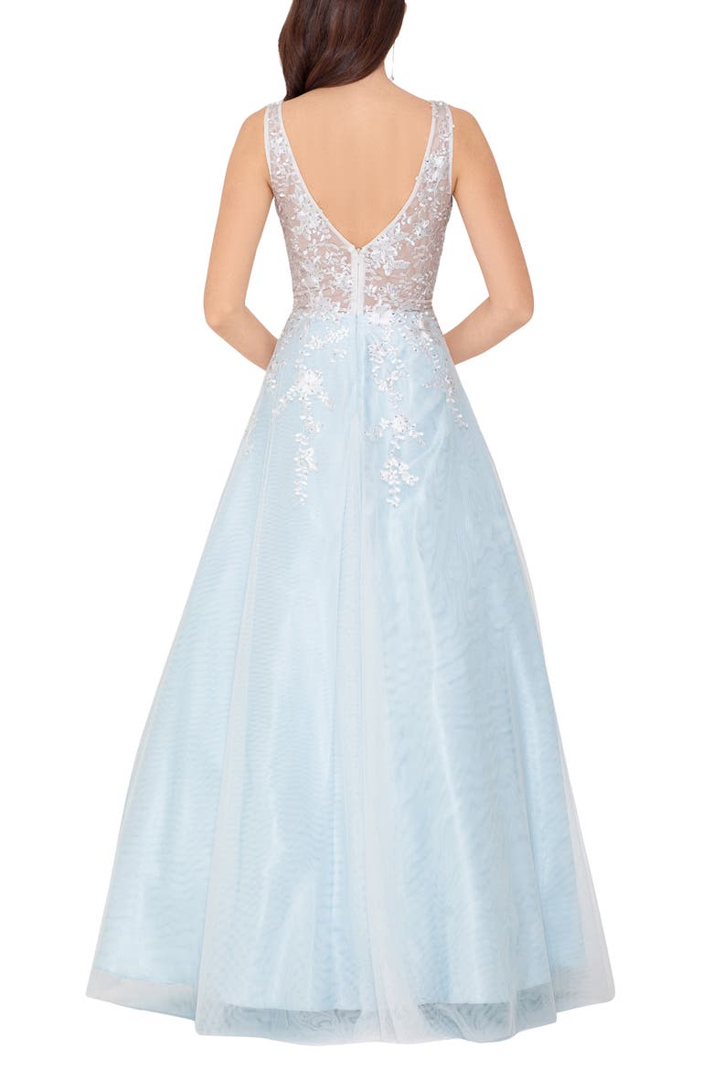 Xscape Embroidered Chiffon Ballgown, Alternate, color, IVORY/ BLUE