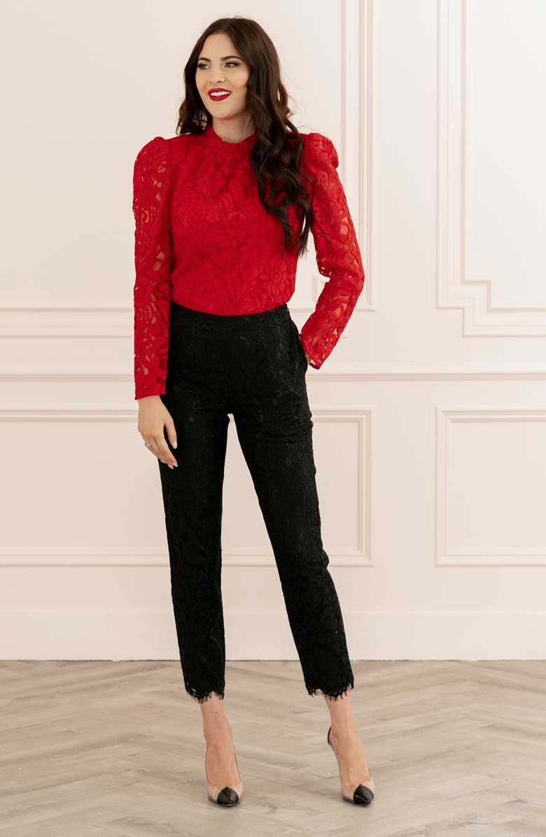 Rachel Parcell Ruffle Neck Lace Top, Alternate, color, 