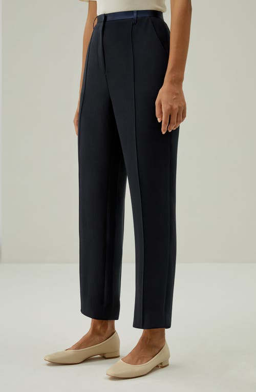 Shop Lilysilk Sophisticated Slim-fit Adjustable Silk Ankle Pants In Midnight Blue