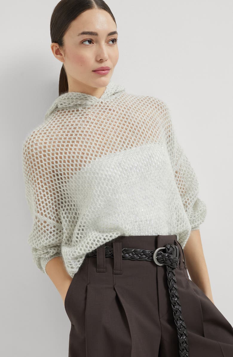 Brunello Cucinelli Dazzling mesh sweatshirt, Alternate, color, Pebble