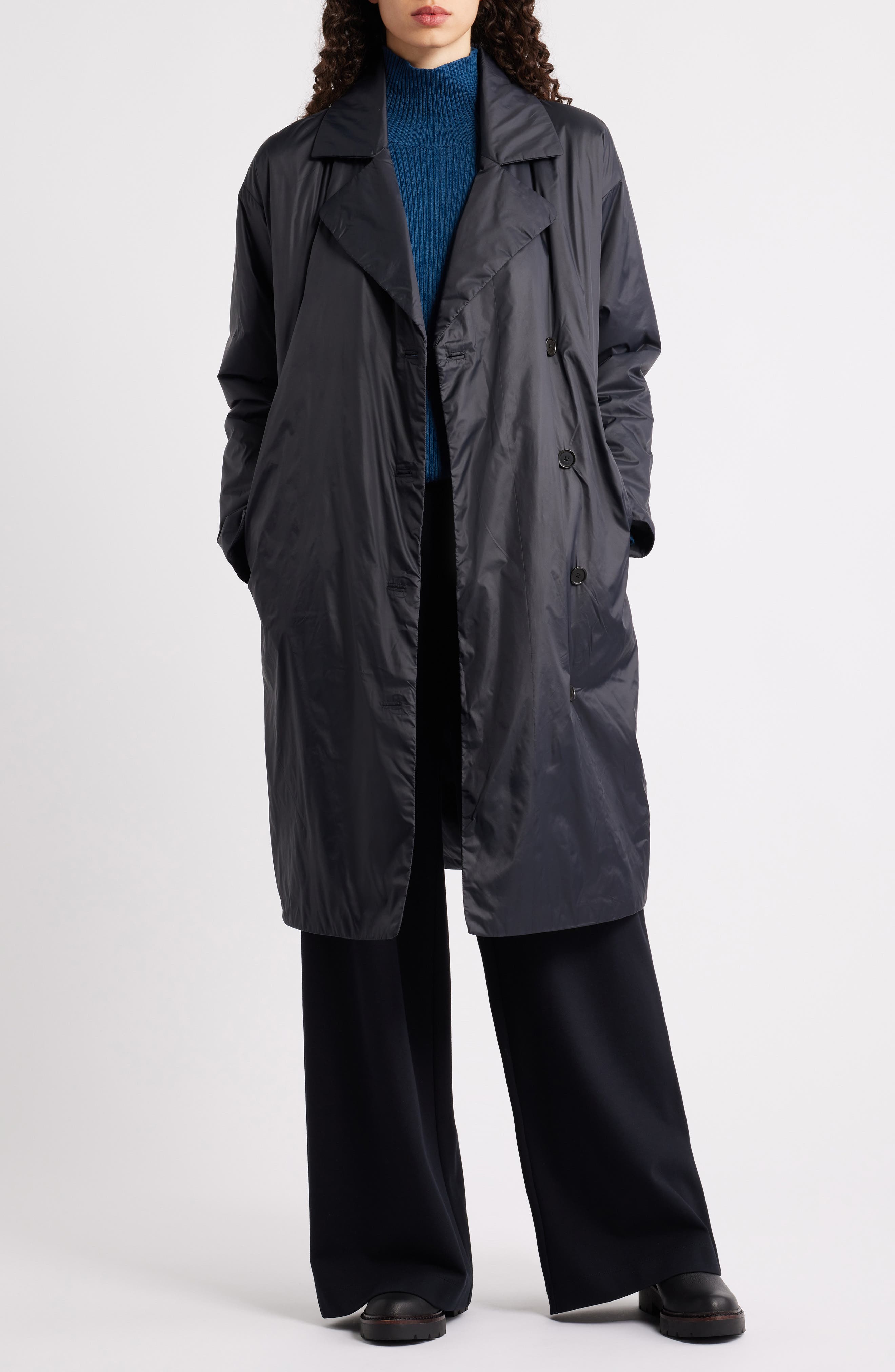 Eileen Fisher High Collar Padded Longline Coat