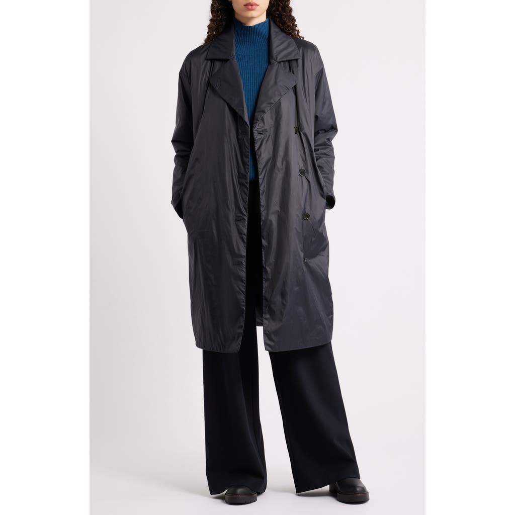 Eileen Fisher High Collar Padded Longline Coat In Black