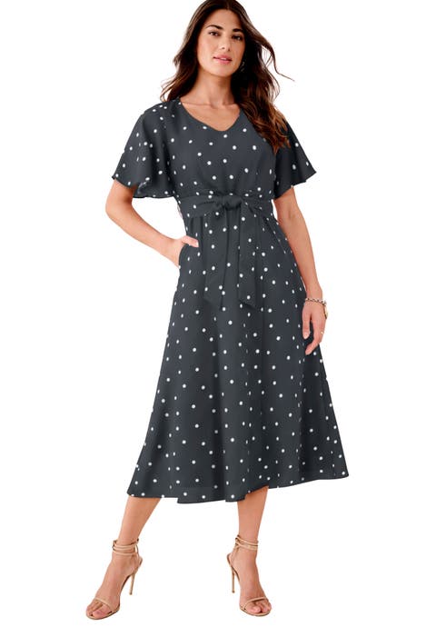 Plus Size Flutter Sleeve V Neck Fit And Flare Bi Stretch Maxi Dress