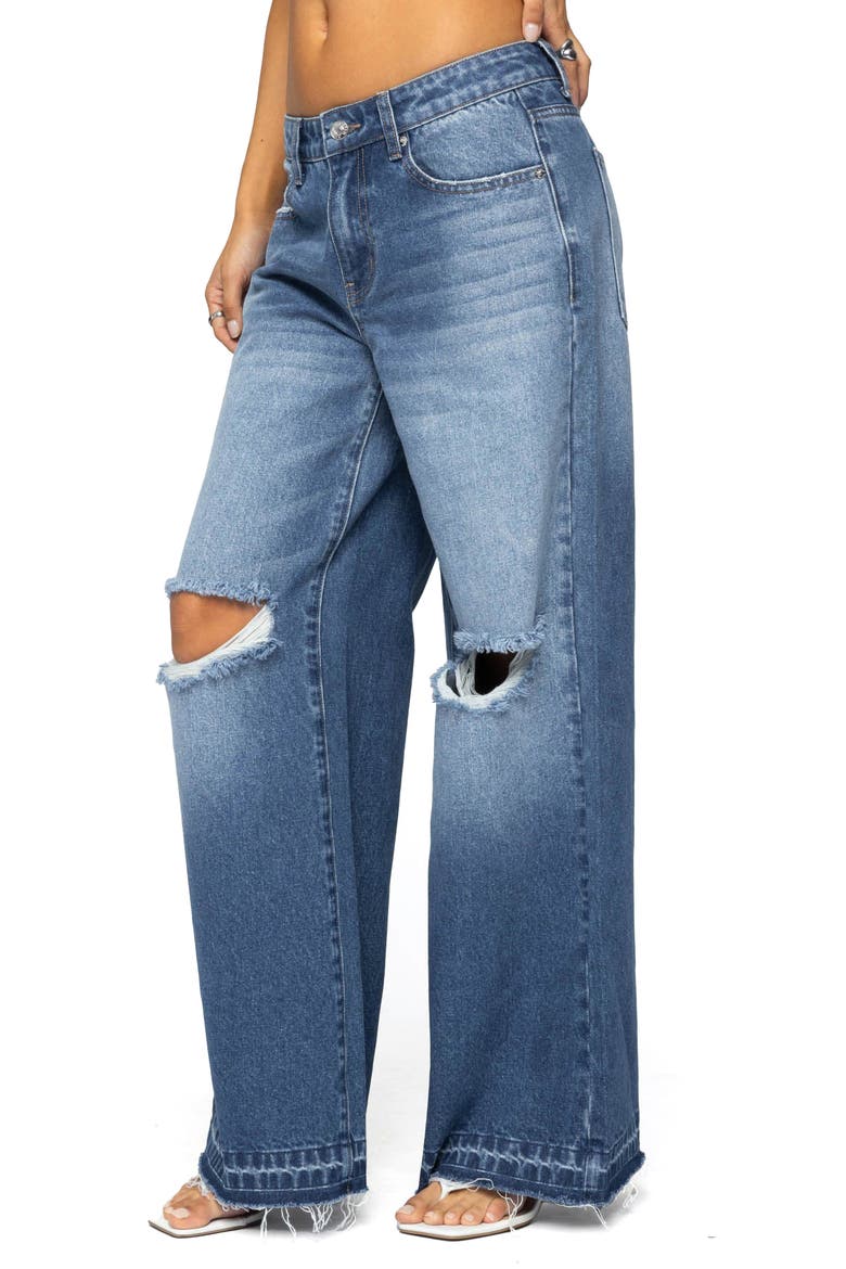 Xenia Ripped Low Rise Wide Leg Jeans, Alternate, color, BLUE