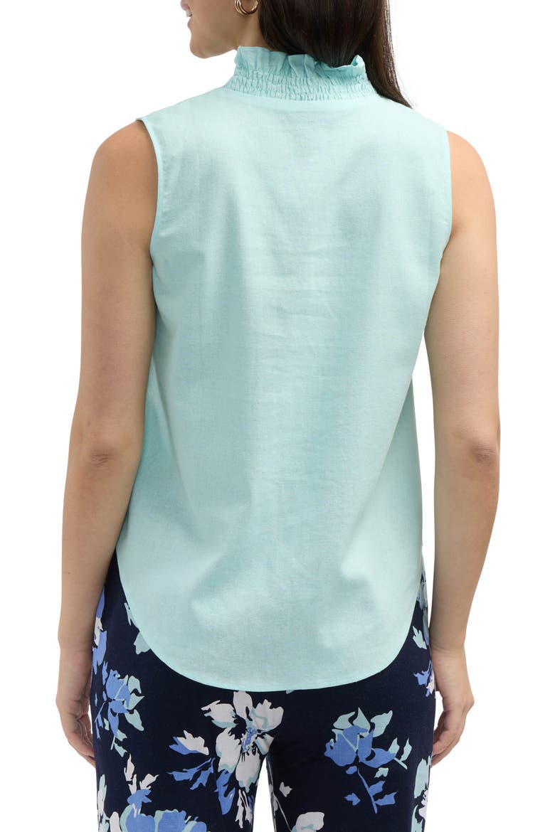 Ruffle Sleeveless Button-Up Shirt, Alternate, color, AQUA