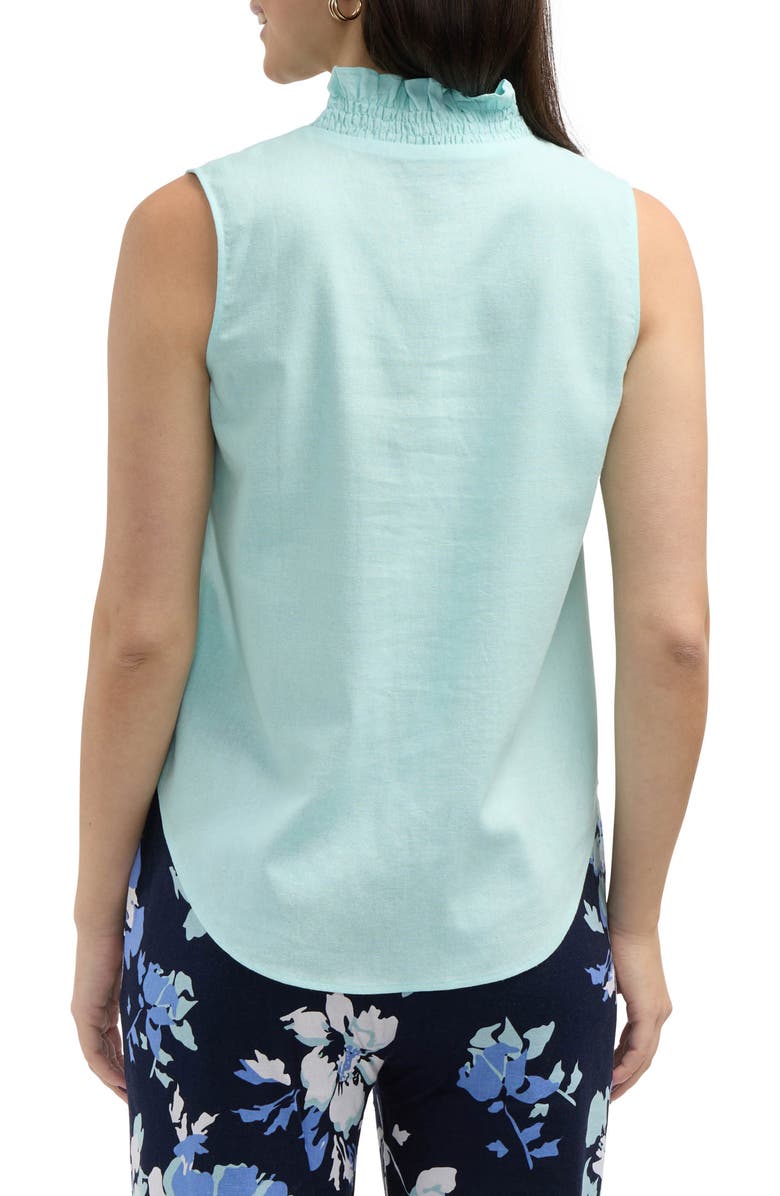 Ellen Tracy Ruffle Sleeveless Button-Up Shirt, Alternate, color, Aqua