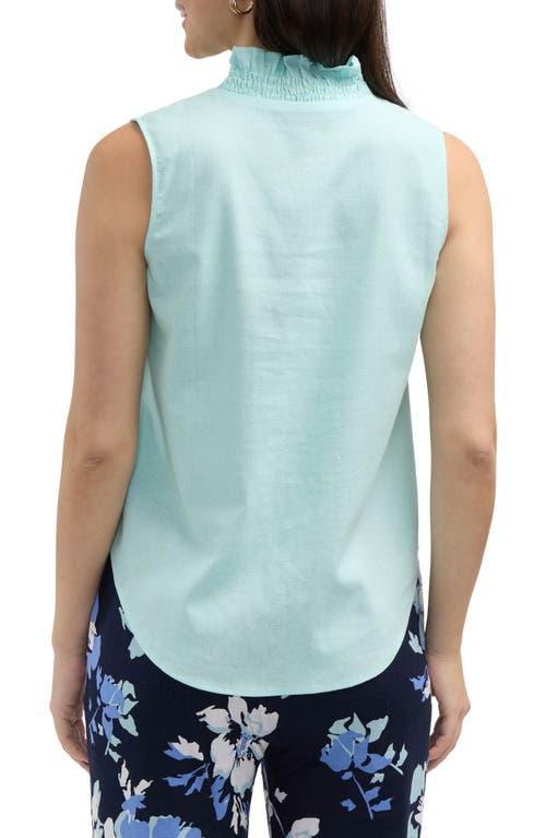 Ellen Tracy Ruffle Sleeveless Button-up Shirt In Aqua