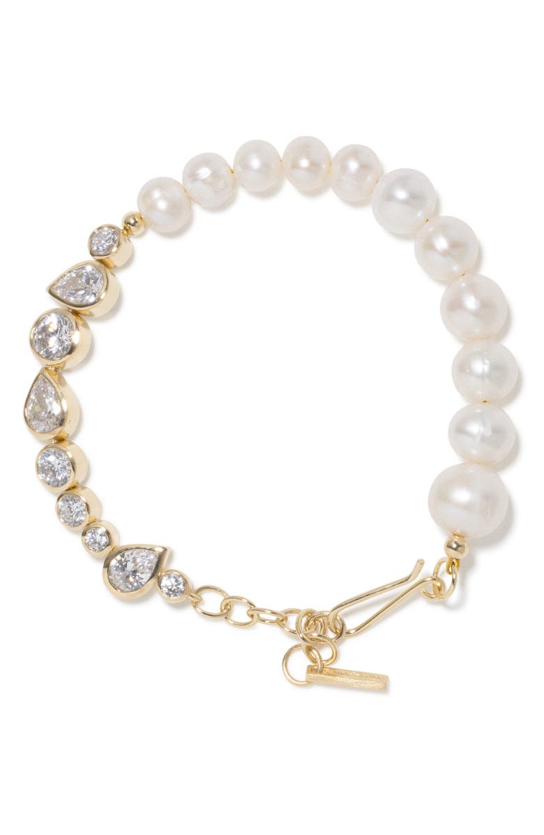 COMPLETEDWORKS Freshwater Pearl & Cubic Zirconia Bracelet, Main, color, 18Ct Gold Plated