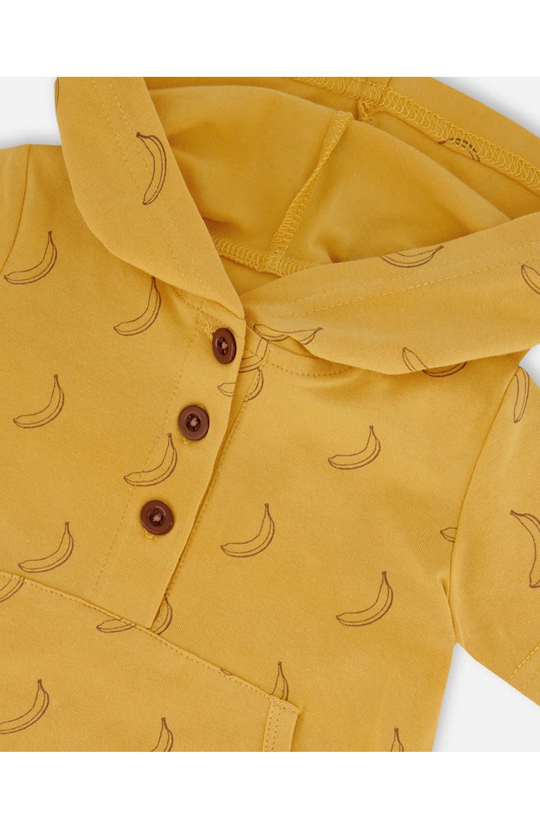 Deux par Deux Baby Boy's Printed Organic Cotton Hooded Romper Yellow Bananas, Alternate, color,