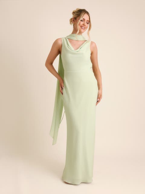Plunge Cowl Chiffon Bridesmaid Dress