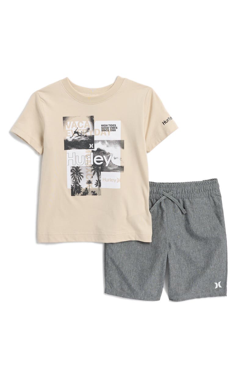 Hurley Kids' Logo Graphic T-Shirt & Shorts Set, Main, color,