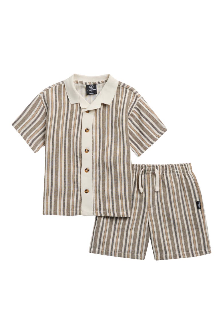 Kids' Stripe Camp Shirt & Shorts Set, Main, color, CRYSTAL GRAY