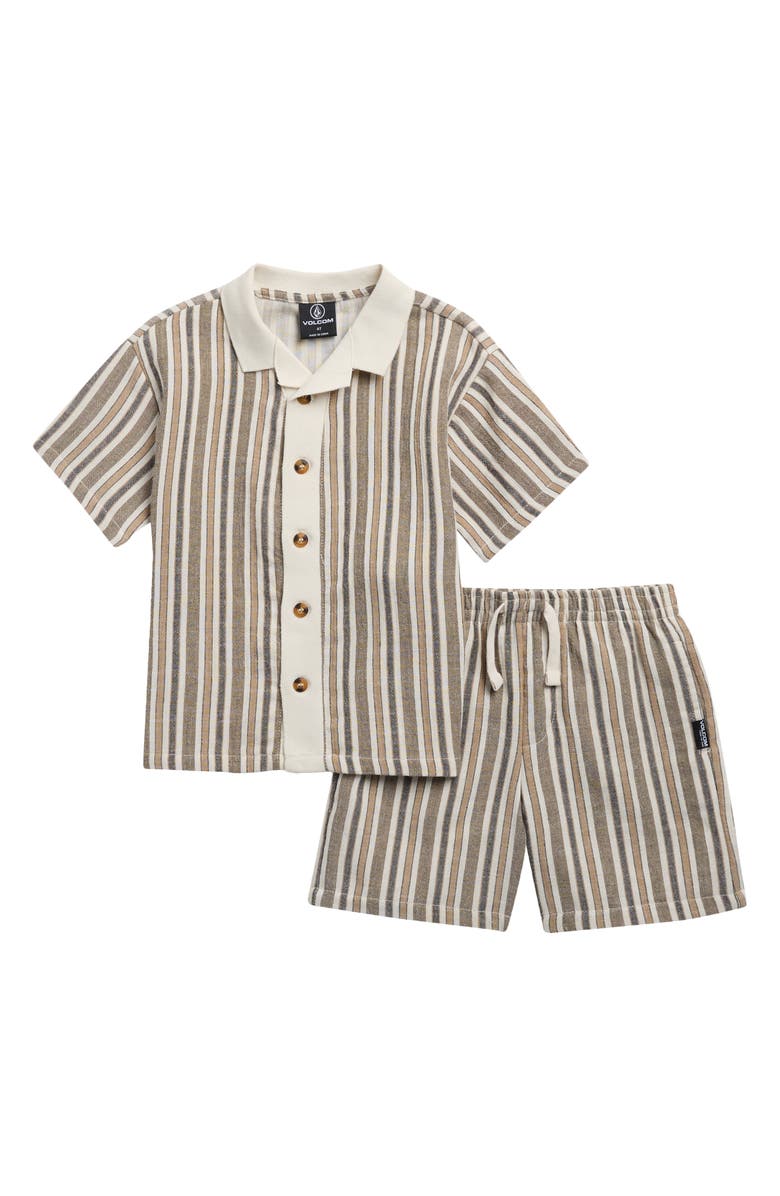Volcom Kids' Stripe Camp Shirt & Shorts Set, Main, color, Crystal Gray