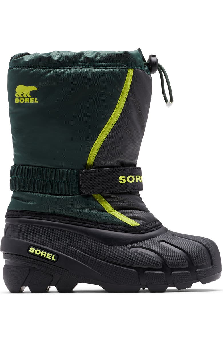 SOREL Kids' Flurry Waterproof Snow Boot, Alternate, color, Spruce/ Grill