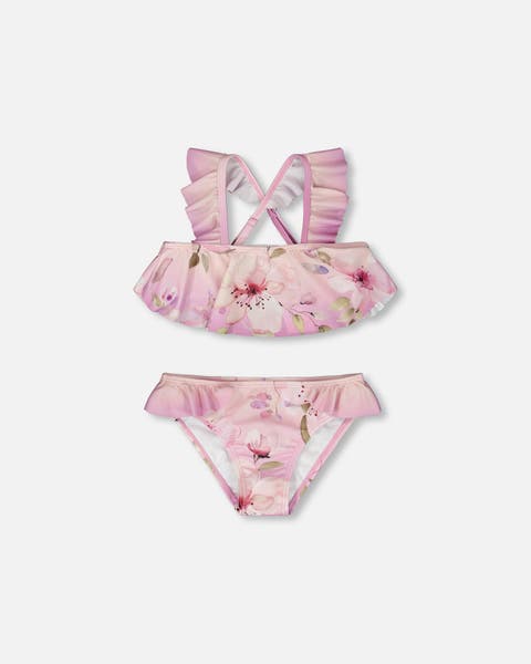 Two-Piece Ruffle Flared Flower Swimsuit (Toddler, Little Kid & Big Kid)