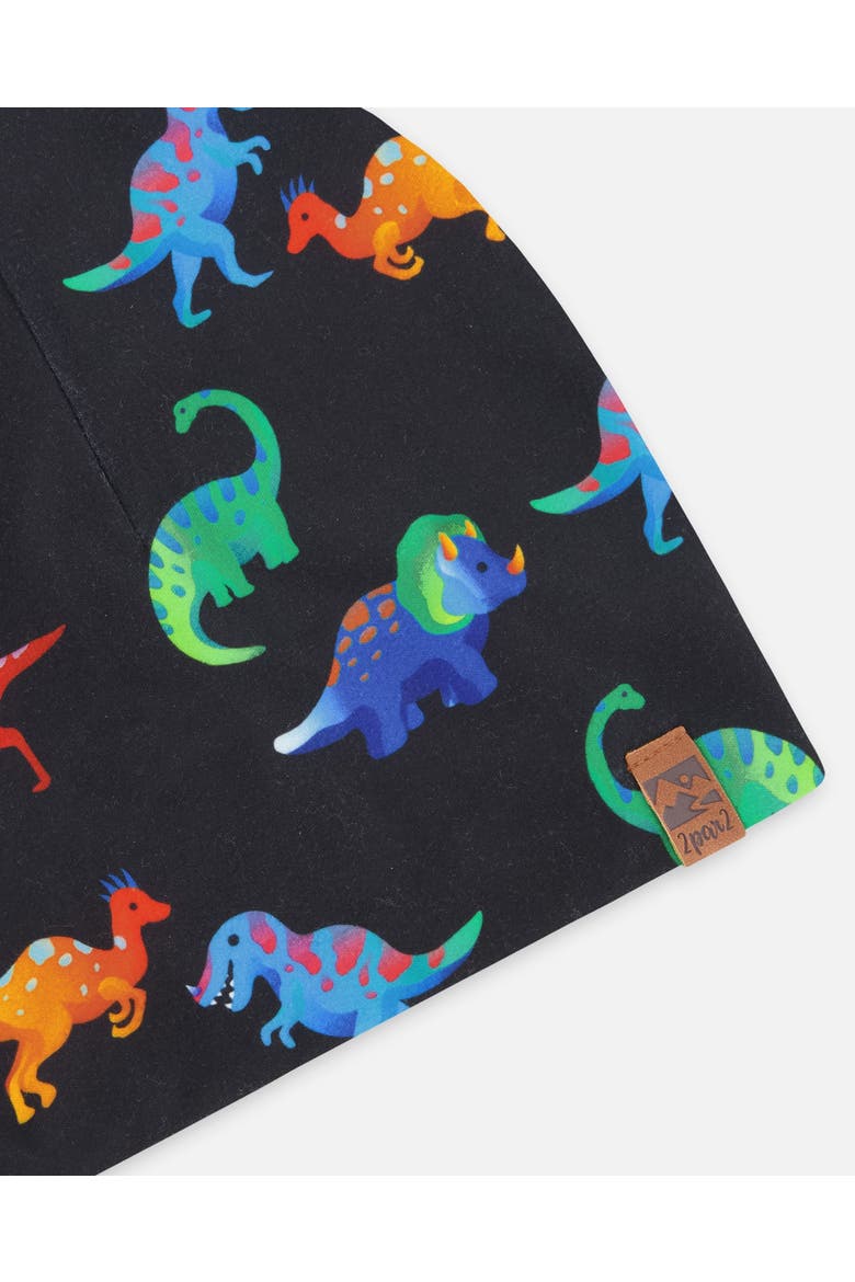 Stretch Jersey Dinosaur Print Beanie, Alternate, color, Black Dinosaur Print