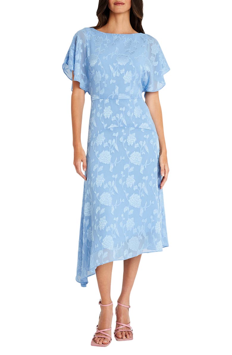 Maggy London Floral Jacquard Asymmetric Midi Dress, Main, color, 
