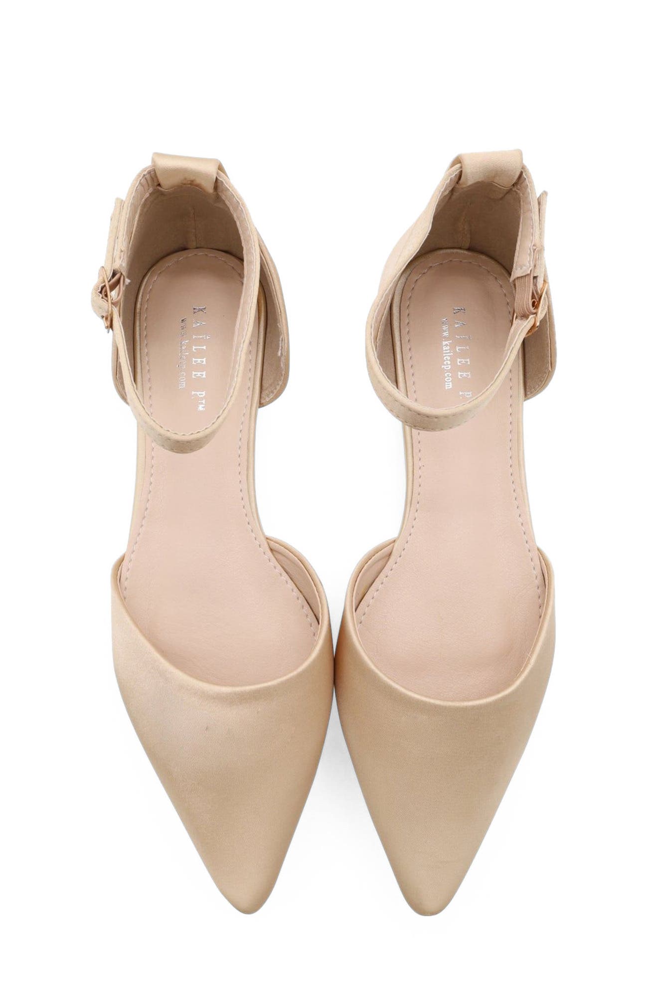 Bella Satin Pointed Toe Flats, Alternate, color, Champagne