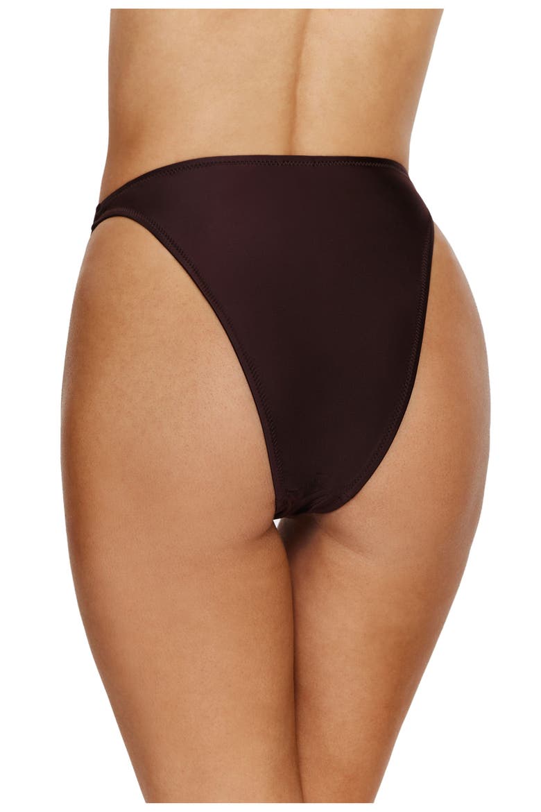 Satin Touch High Waist High Leg Bikini Bottom, Alternate, color, Brown