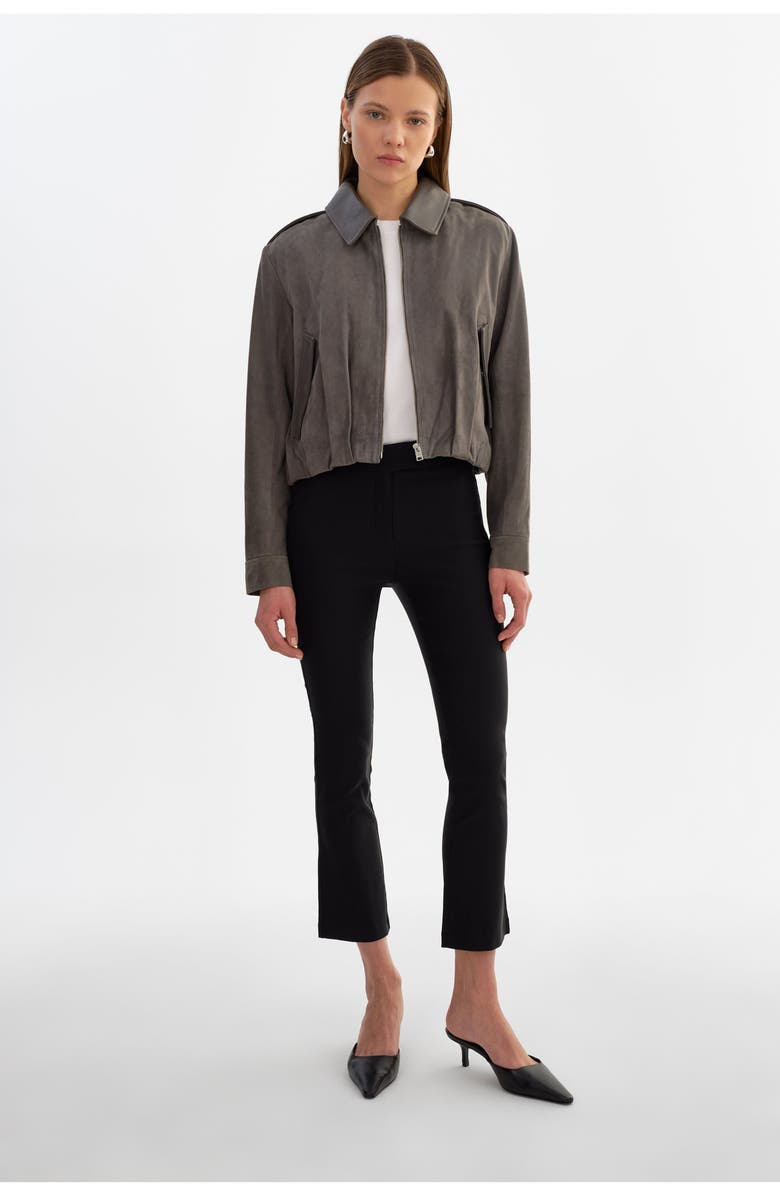 LAMARQUE Robbie | Suede Bomber Jacket, Alternate, color, Steel Grey