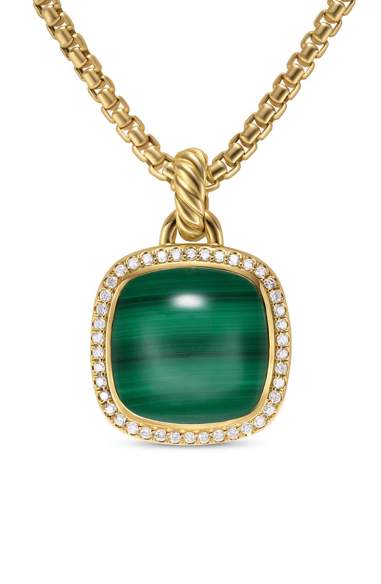 David Yurman Albion<sup>®</sup> Pendant in 18K Yellow Gold with Diamonds, 15mm, Main, color, Malachite