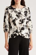 Renee C Floral Balloon Sleeve Twist Front Top