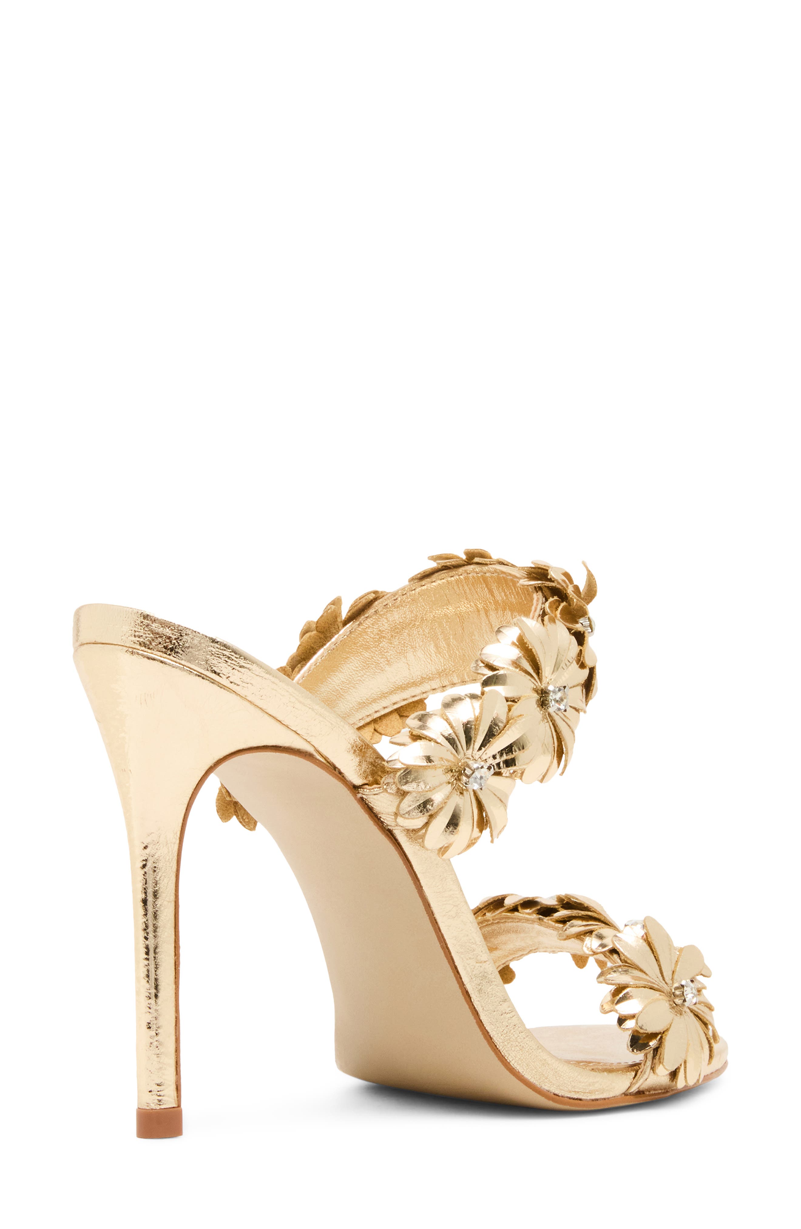 Steve Madden Sunshine Crystal Flower Sandal, Alternate, color, Gold Leather