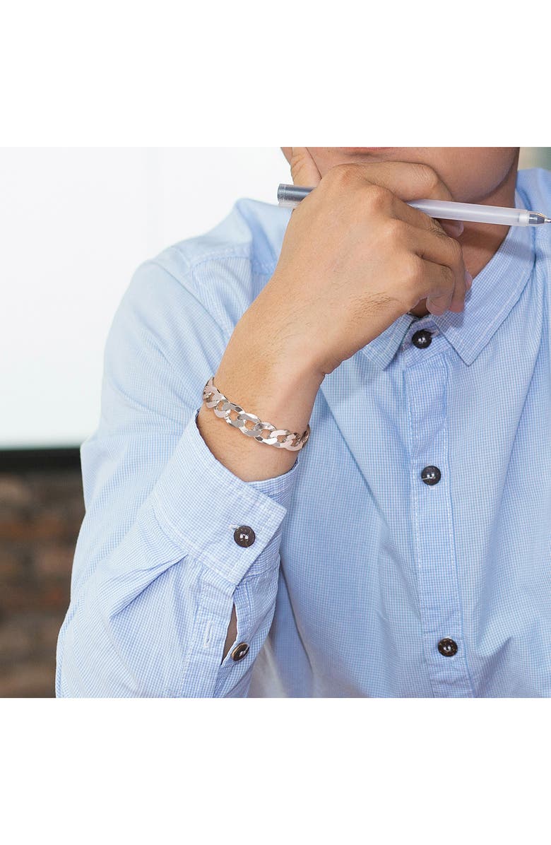 DELMAR Men's Flat Curb Chain Necklace & Bracelet Set, Alternate, color, White