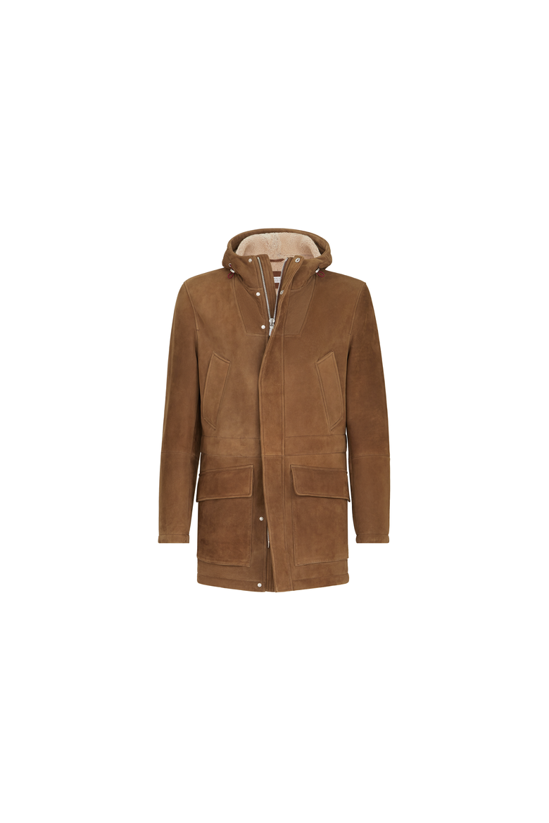 Suede curly shearling parka, Alternate, color, Brown