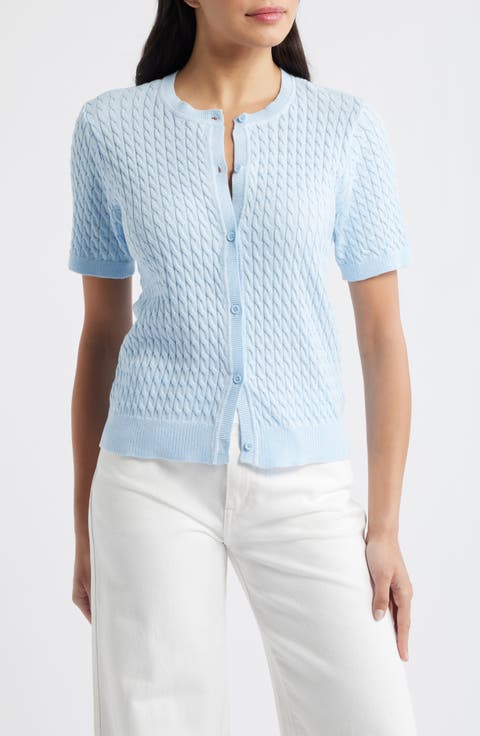 Cable Knit Cotton Button Front Cardigan