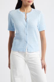 Halogen® Cable Knit Cotton Button Front Cardigan