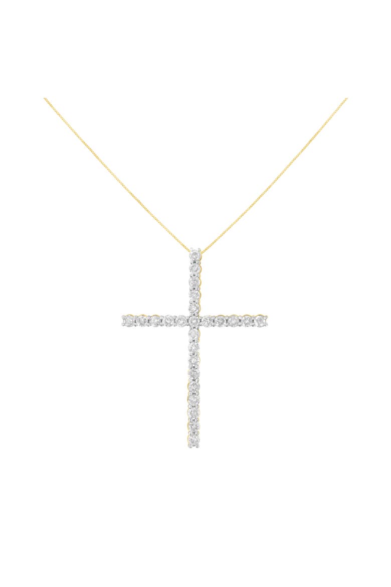 Silver 2 1/2 cttw Diamond Cross Pendant Necklace, Alternate, color, Yellow Gold over Silver