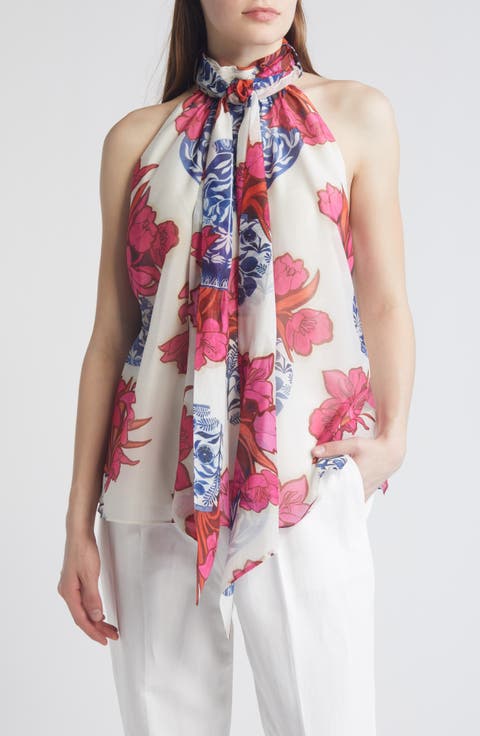 Akaki Organza Tie Neck Sleeveless Shirt