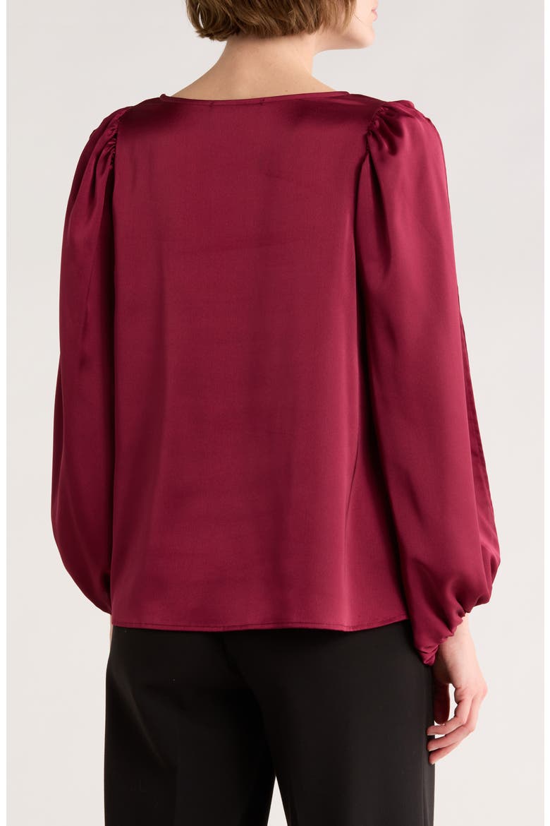 Cutout Long Sleeve Satin Top, Alternate, color, BURGUNDY