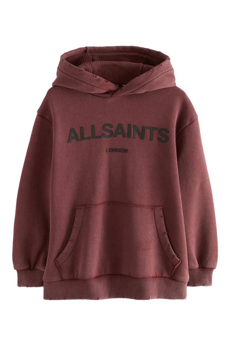Kids' Distressed Oversize Logo Split Hoodie, Main, color, BROWN