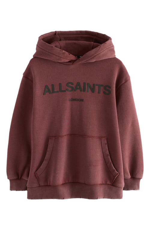 smALLSAINTS by ALLSAINTS Kids' Distressed Oversize Logo Split Hoodie in Brown  product