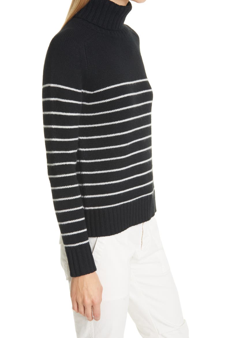 Molly Stripe Cashmere Turtleneck, Alternate, color, BLACK/ IVORY STRIPE