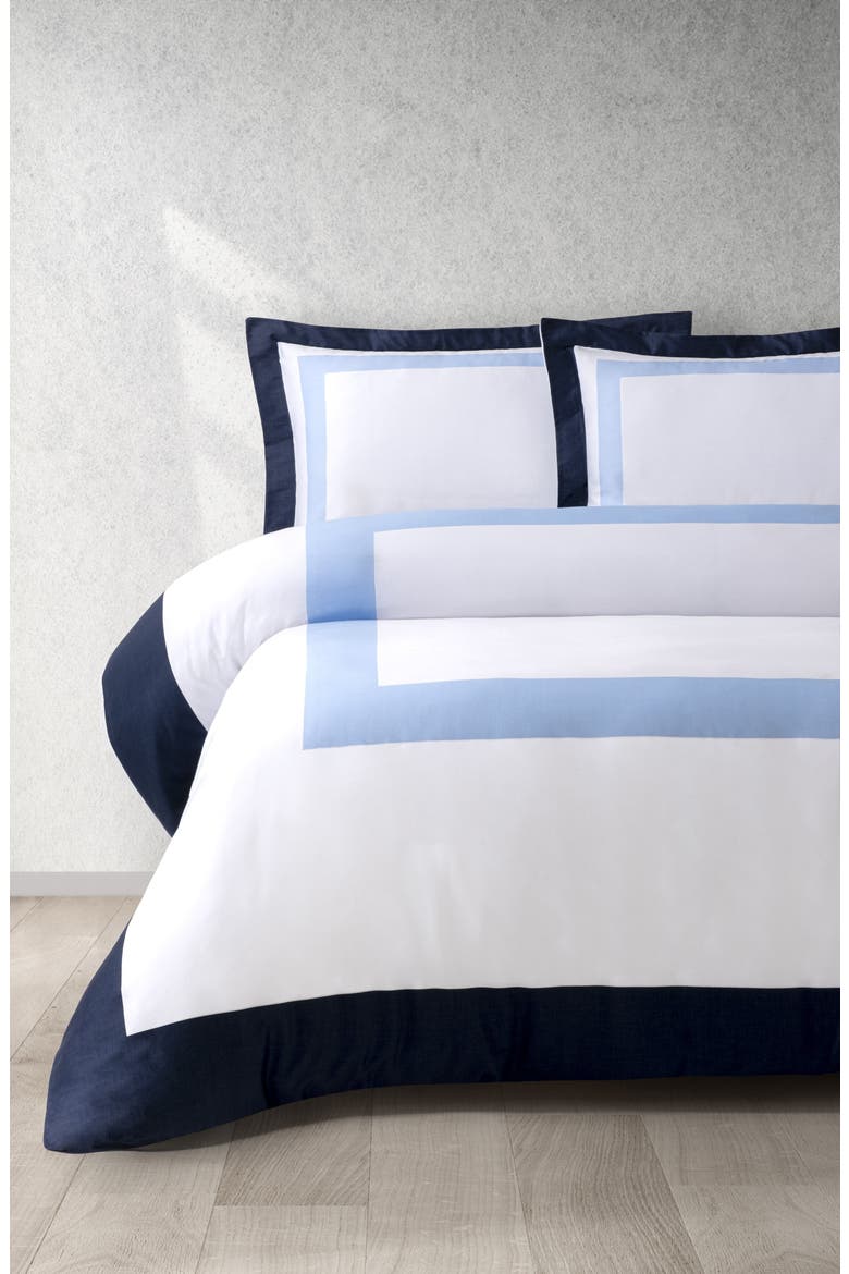 Double Border Sateen Weave Duvet Cover & Sham Set, Alternate, color, NAVY