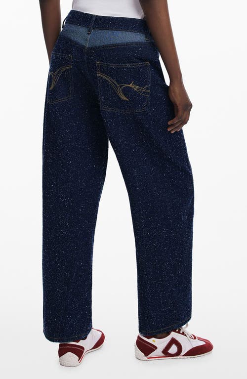 Desigual Hight Waist Two-tone Wide Leg Jeans In Blue