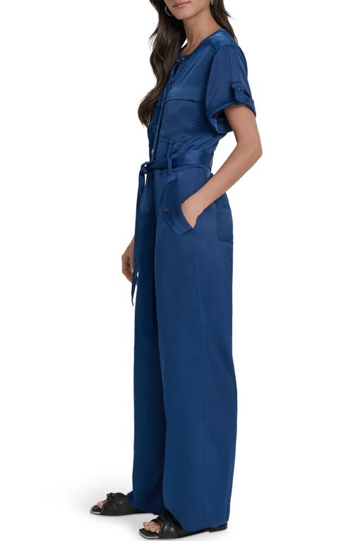 Dkny Twill Utility Jumpsuit In Blue