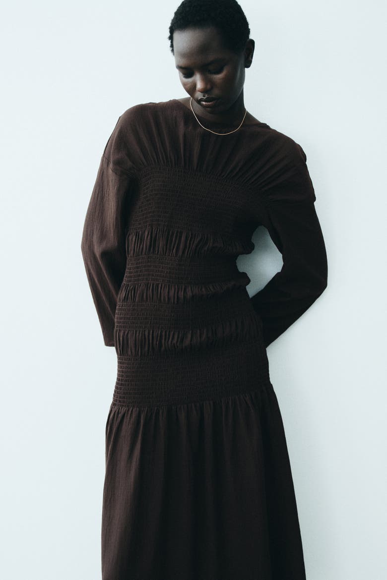 Smocked Dress, Alternate, color, Dark brown