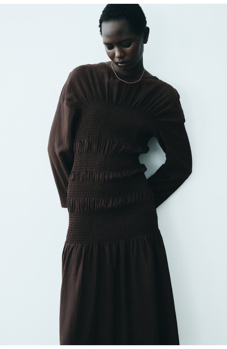 H&M Smocked Dress, Alternate, color, Dark Brown