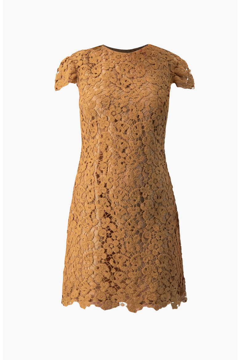 Guipure Lace Cap-Sleeve Shift Dress, Alternate, color, Light Brown