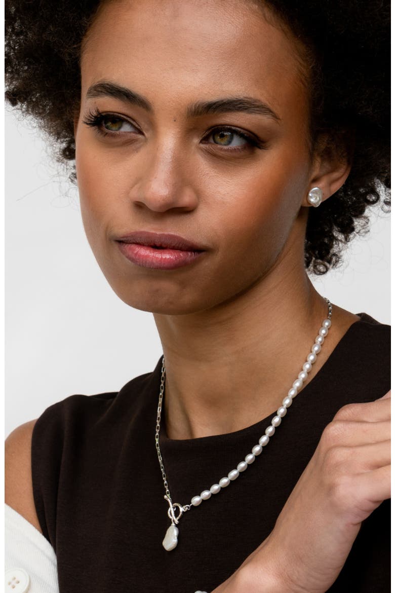 Timeless Keshi Pearl Drop Chain Necklace, Alternate, color, Sterling Silver