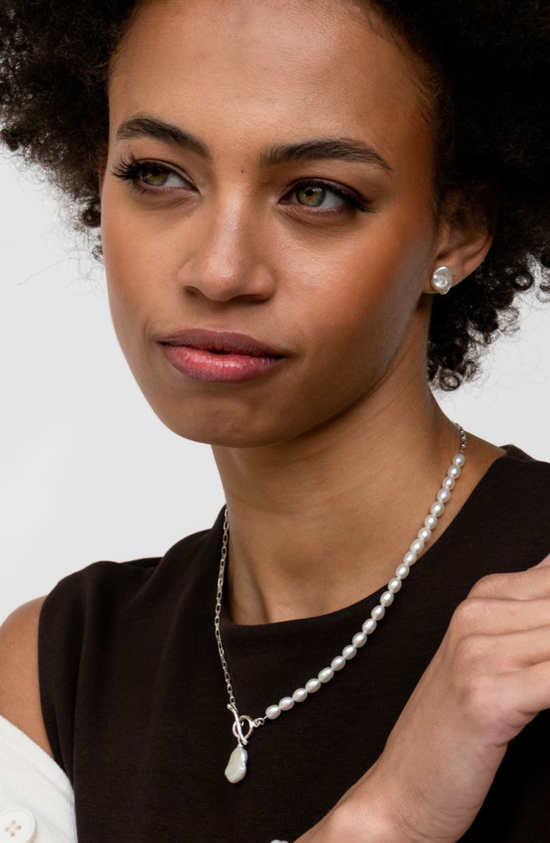 Dower & Hall Timeless Keshi Pearl Drop Chain Necklace, Alternate, color, Sterling Silver