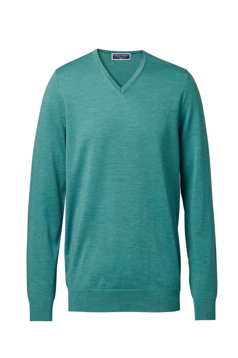 Pure Merino V Neck Sweater, Alternate, color, Aqua Green