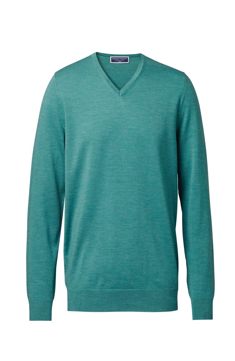 Charles Tyrwhitt Pure Merino V Neck Sweater, Alternate, color, Aqua Green